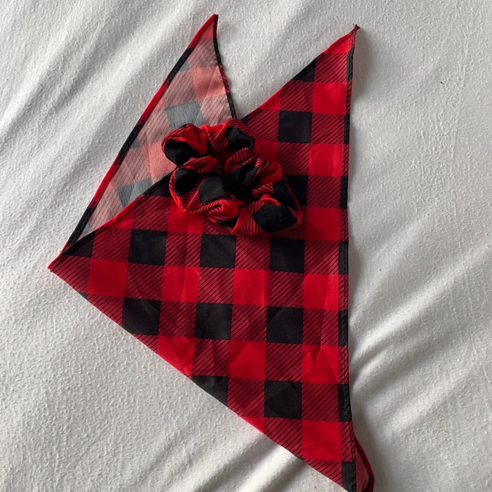 Red Buffalo plaid scrunchie and bandana